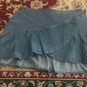 Blue Mini Bubble Skirt with Ruffled High-Low Hem